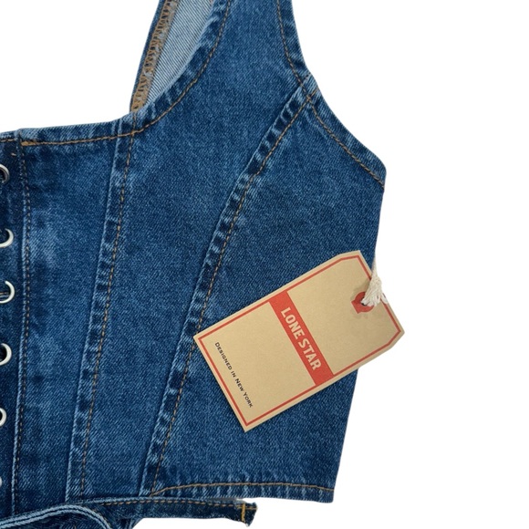 LONE STAR NWT Denim Jean Sexy Lace Up Stretchy Bustier Corset  Crop Size Medium - Picture 4 of 6